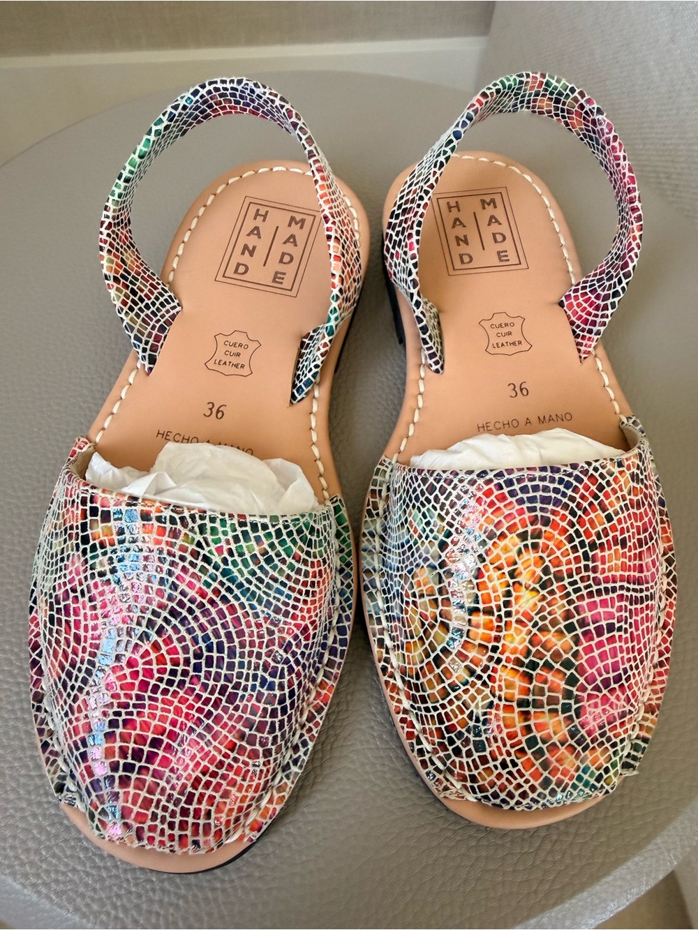 Gaudi inspiration Handmade Multicolor Mosaic Leather Menorquinas Women's Sandals